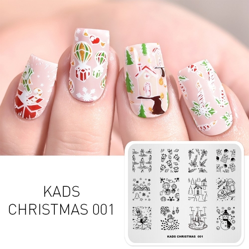 CHRISTMAS 001 Nail Stamping Plate Christmas Gift & Snowman & Candle