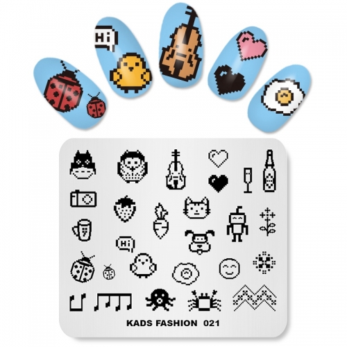 FASHION 021 Nail Stamping Plate Pixel Pattern & Cartoon