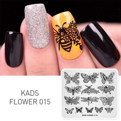 FLOWER 015 Nail Stamping Plate Butterfly & Dragonfly