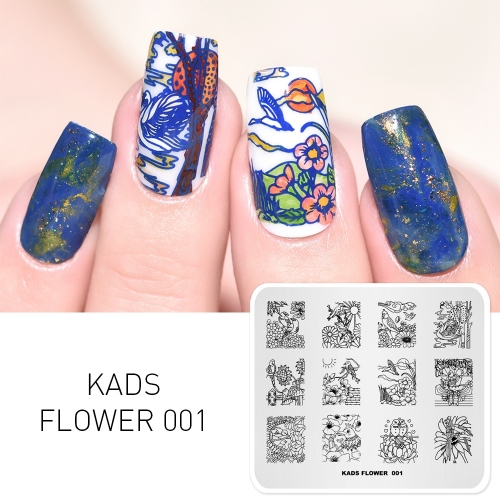 FLOWER 001 Nail Stamping Plate Parrot & Flower & Swan