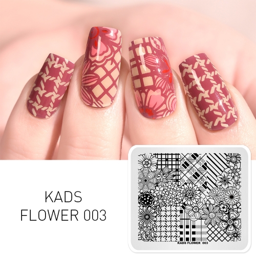 FLOWER 003 Nail Stamping Plate Plaid & Flower