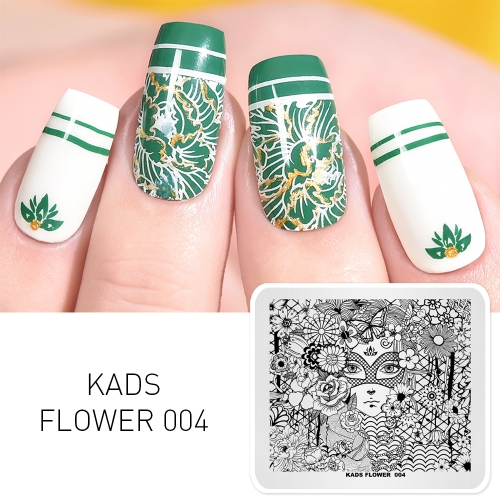 FLOWER 004 Nail Stamping Plate Butterfly & Flower & Girl