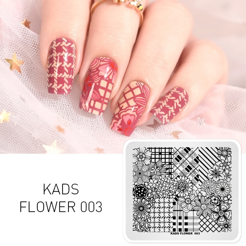 FLOWER 003 Nail Stamping Plate Plaid & Flower
