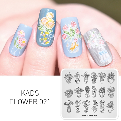 FLOWER 021 Nail Stamping Plate Vase & Flower Art