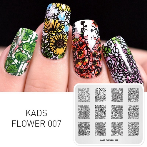 FLOWER 007 Nail Stamping Plate Plants & Cat