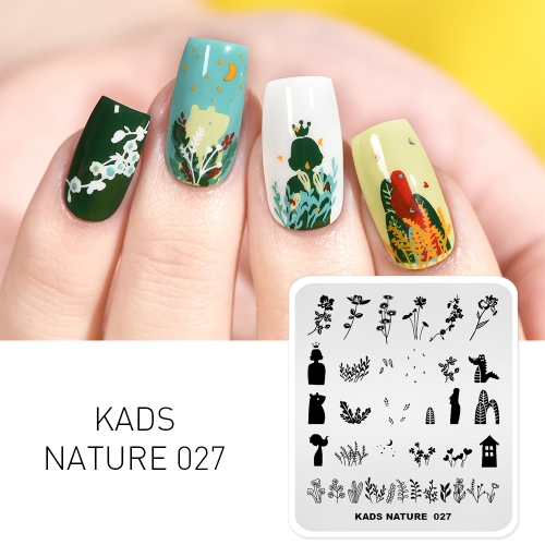 NATURE 027 Nail Stamping Plate Nature Plant & Girl & Crocodile