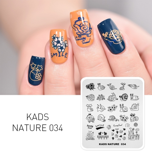NATURE 034 Nail Stamping Plate Nature Snail & Plant