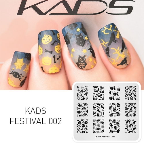 FESTIVAL 002 Nail Stamping Plate Festival Halloween & Bat & Spider & Pumpkin & Owl & Black Cat & Magic