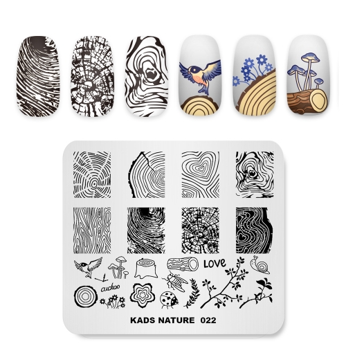 NATURE 022 Nail Stamping Plate Nature Annual ring & Insect & Snails & Branch