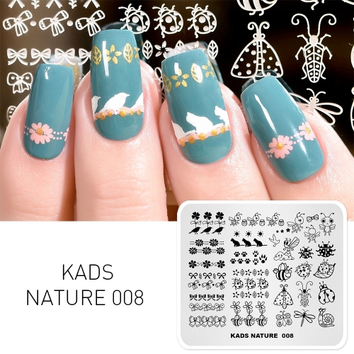 NATURE 008 Nail Stamping Plate Nature Insect & Flower & Bow-knot