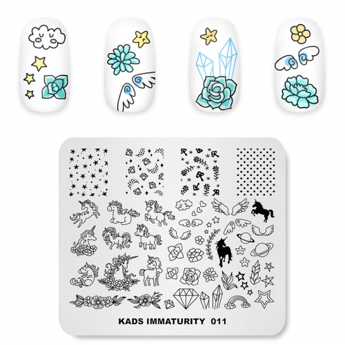 IMMATURITY 011 Nail Stamping Plate Unicorn & Crystal & Plant & Star