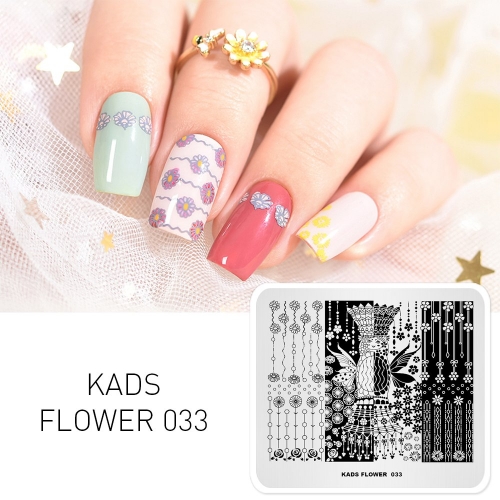 FLOWER 033 Nail Stamping Plate Bow & Wings & Flower