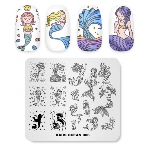 OCEAN 006 Nail Stamping Plate Ocean & Mermaid & Jellyfish