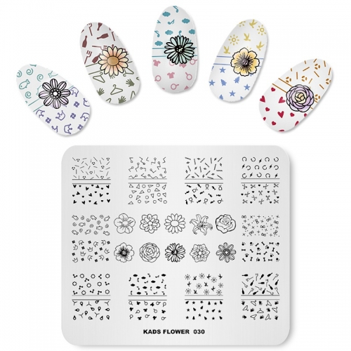 FLOWER 030 Nail Stamping Plate Love & Crown & Flower