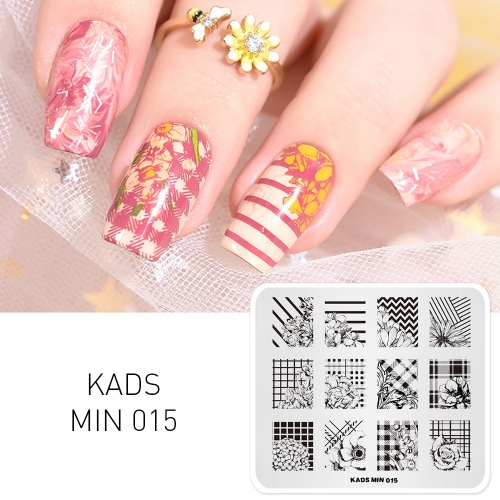 MIN 015 Nail Stamping Plate Flower Plaid & Stripe & Flower