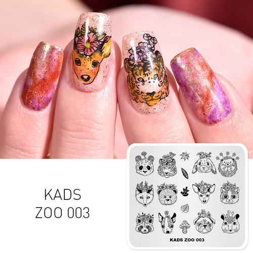 ZOO 003 Nail Stamping Plate Animals & Flower & Leaf & Mushroom