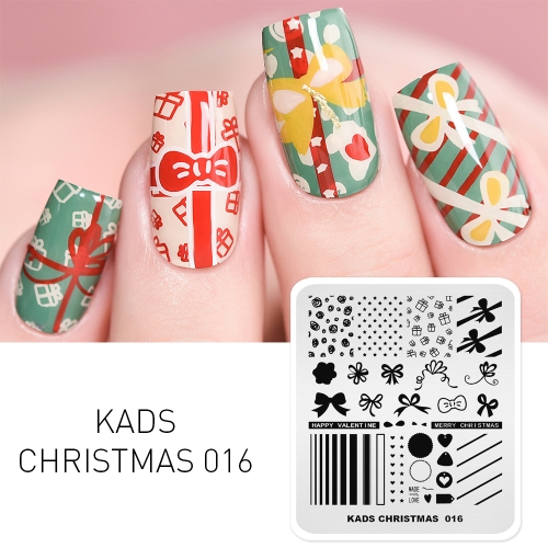 CHRISTMAS 016 Nail Stamping Plate Christmas Gift & Bow-knot