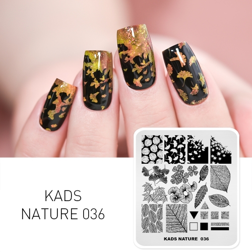 NATURE 036 Nail Stamping Plate Autumn Ginkgo Maple Leaf