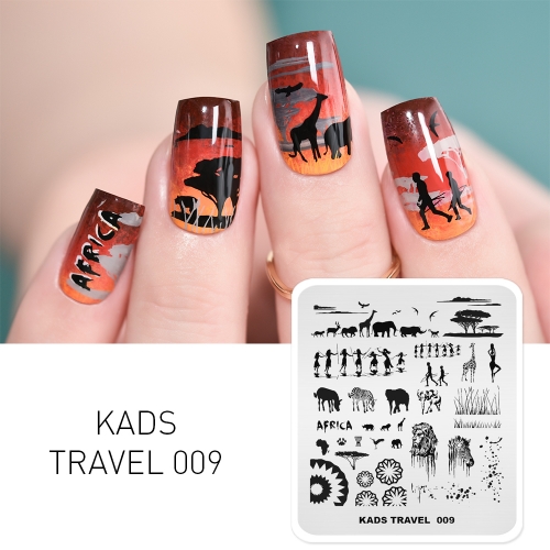 TRAVEL 009 Nail Stamping Plate Ancient Aboriginal Grassland Wild animals