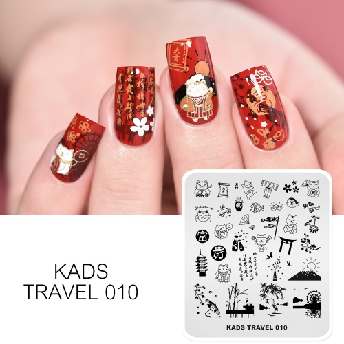 TRAVEL 010 Nail Stamping Plate Japan & Lucky Cat & Mount Fuji