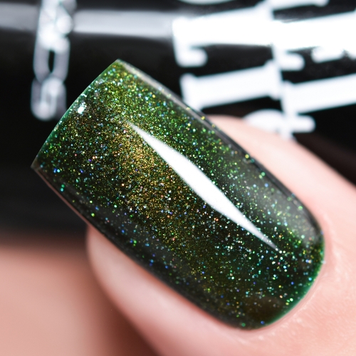 Laser Gel Nail Polish Dark Forest Green & Holographic Glitters