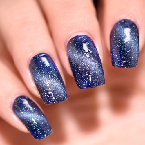 Starry Cat Eye Gel Nail Polish Navy Blue & Glitters