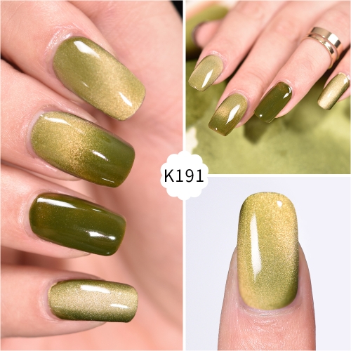 Meteorite Wide Cat Eye Gel Nail Polish Olive Green