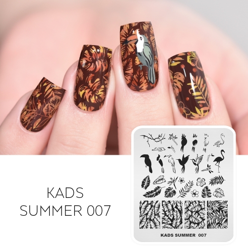 SUMMER 007 Nail Stamping Plate Leaf & Bird