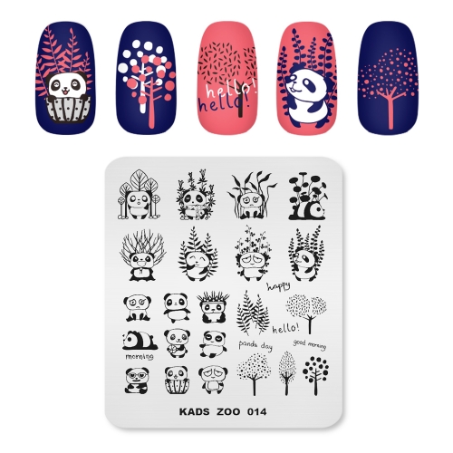 ZOO 014 Nail Stamping Plate Panda & Plant