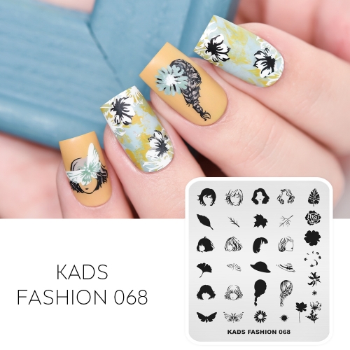 FASHION 068 Nail Stamping Plate Hair & Flower & Butterfly