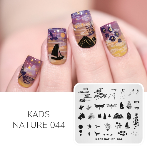 NATURE 044 Nail Stamping Plate Mountain & Cloud & Butterfly & Bird