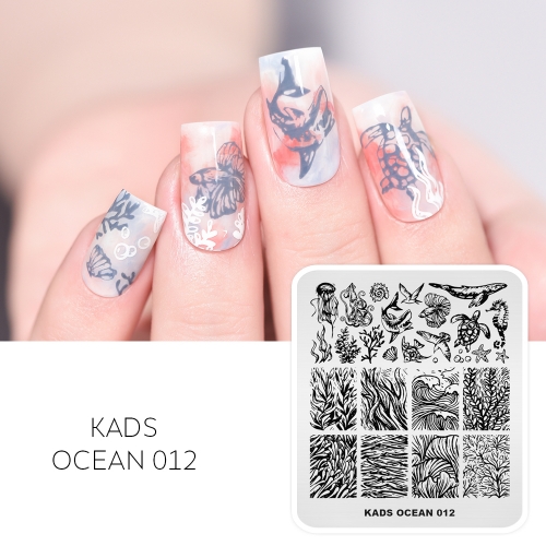 OCEAN 012 Nail Stamping Plate Shark Fish & Turtle