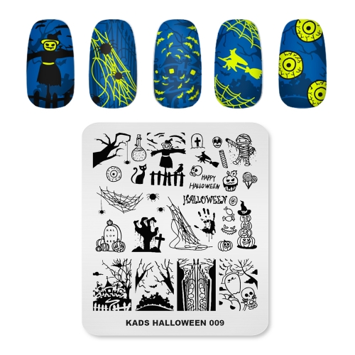 HALLOWEEN 009 Nail Stamping Plate Halloween Tombstone & Mummy & Witch