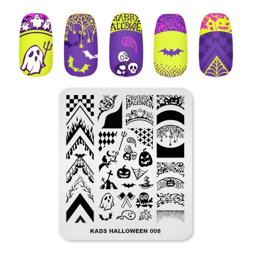 HALLOWEEN 008 Nail Stamping Plate Halloween Pumpkin & Bat & Skull & Spider