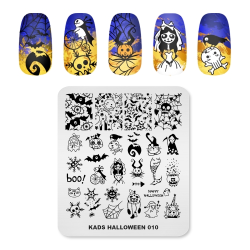 HALLOWEEN 010 Nail Stamping Plate Halloween Bat & Spider web & Magic