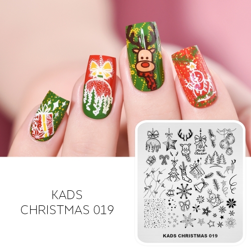 CHRISTMAS 019 Nail Stamping Plate Christmas Snowflake & Reindeer & Bell