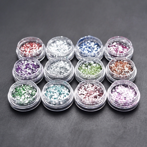 Laser Glitter Silver Sequin Nail Powder Set 12Pcs 200035