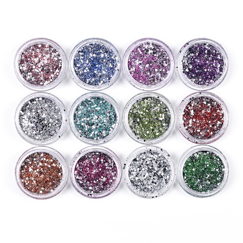 Laser Glitter Silver Sequin Nail Powder Set 12Pcs 200035