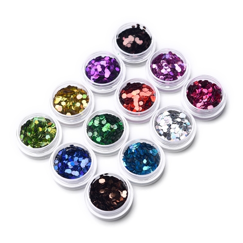 Hexagon Sequin Nail Powder Set 12Pcs 200038