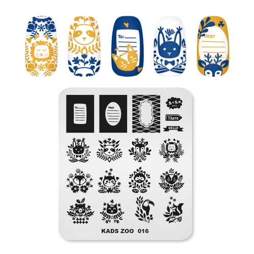 ZOO 016 Nail Stamping Plate Cute Bird & Rabbit & Lion & Fox