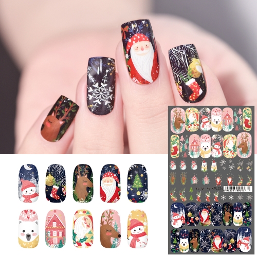 Water Transfer Nail Sticker Christmas Santa & Snowflake & Elk