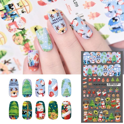 Water Transfer Nail Sticker Cute Snowman & Christmas Tree & Elk