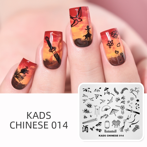CHINESE 014 Nail Stamping Plate Chinese Style Hairpin & Sword & Lycoris