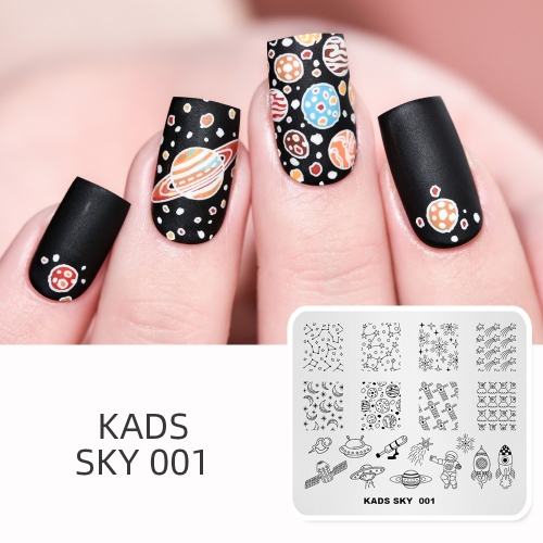 SKY 001 Nail Stamping Plate Sky & Star & Satellite & Astronaut & Rocket & Spaceship