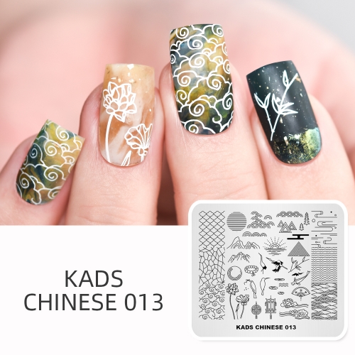 CHINESE 013 Nail Stamping Plate Chinese Style Crane & Lotus & Sunrise