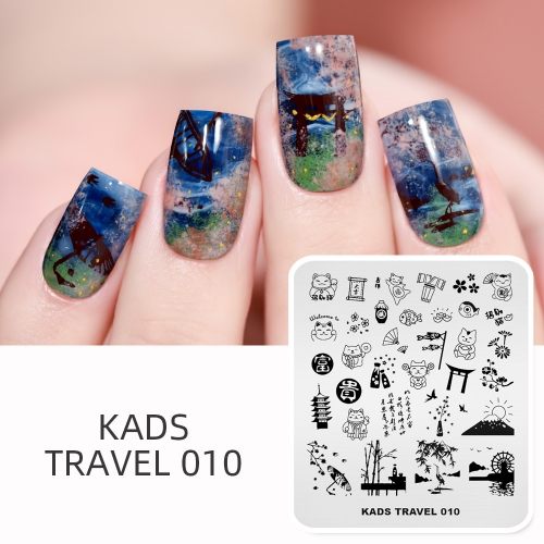 TRAVEL 010 Nail Stamping Plate Japan & Lucky Cat & Mount Fuji