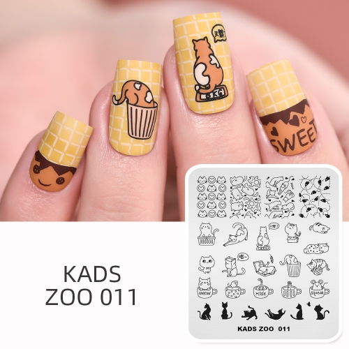 ZOO 011 Nail Stamping Plate Cat & Cup & Mouse