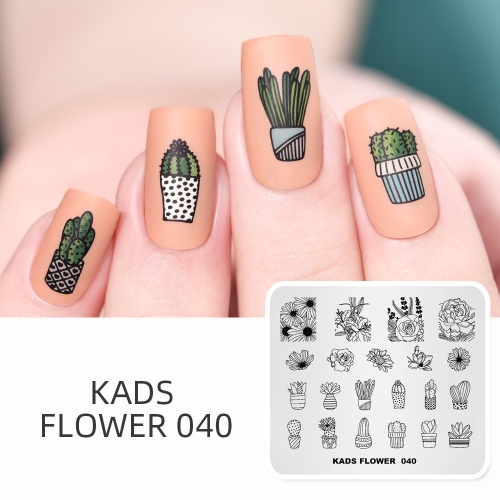 FLOWER 040 Nail Stamping Plate Peony  & Cactus