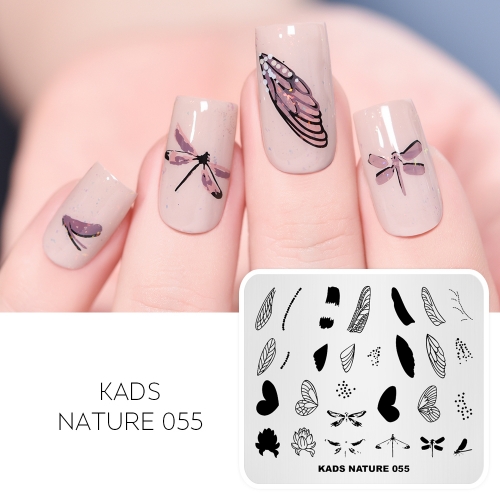 NATURE 055 Nail Stamping Plate Dragonfly& Butterfly& Leaf