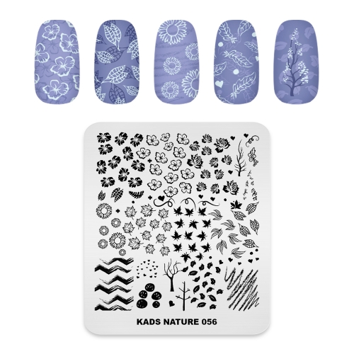 NATURE 056 Nail Stamping Plate Leaves& Flowers& Lines